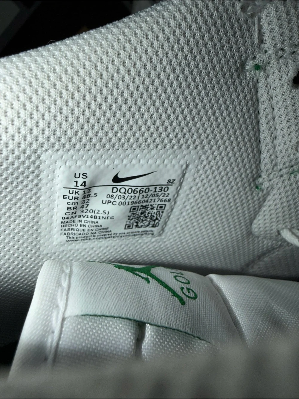 Nike Air Jordan 1 Retro High Golf White Pine Green DQ0660-130 Men’s Size 14 NWOB
